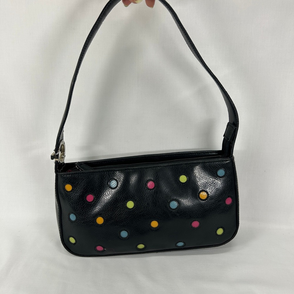 Vintage Y2K Black Multi Color Polka Dot Shoulder Bag Purse